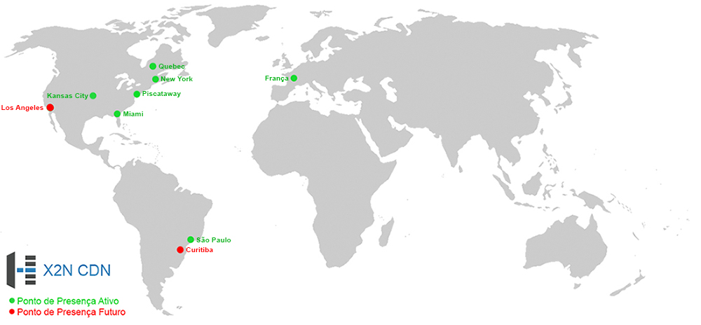 Mapa de Cobertura do serviço de CDN X2 Network